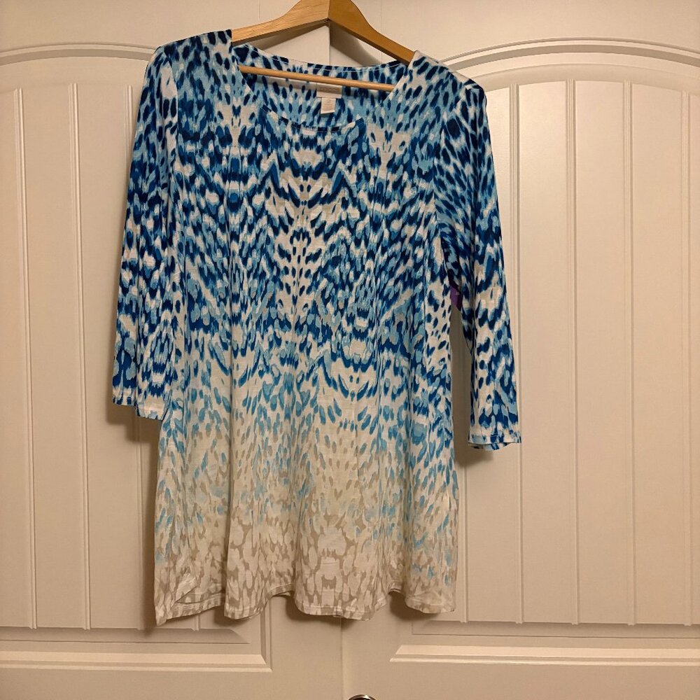 Chico's Long Sleeve Blouse Chico's Size 2 US Size Large Blue and White Geometric